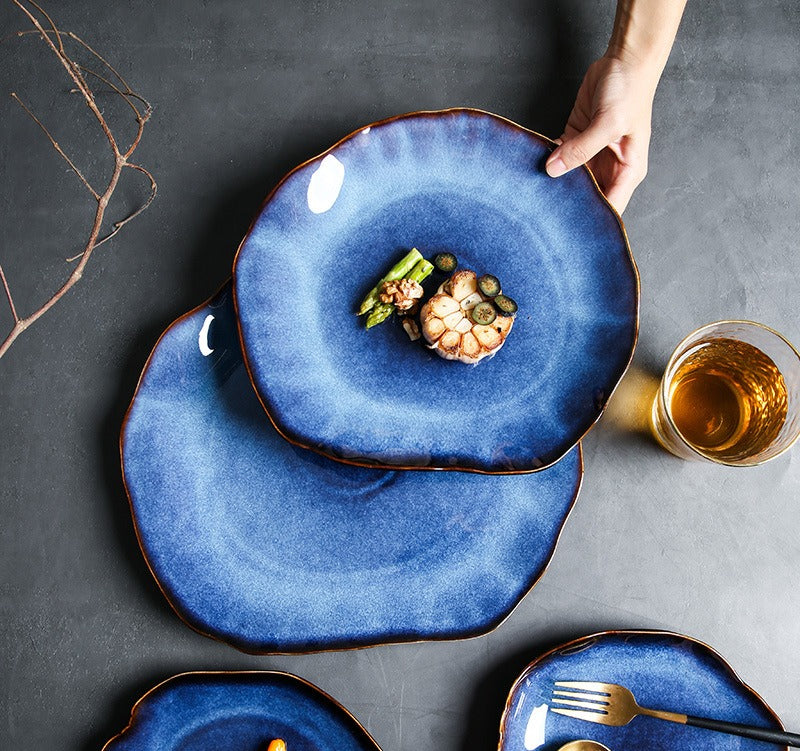 Cat‑Eye Blue Dinner Plates -jian zhan Kiln Temmoku  glaze