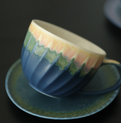 Sunset Ridge Fluted Coffee Cup -jian zhan Kiln Temmoku  glaze