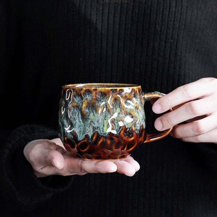 Hammered Nebula Coffee Cup -jian zhan Kiln Temmoku  glaze
