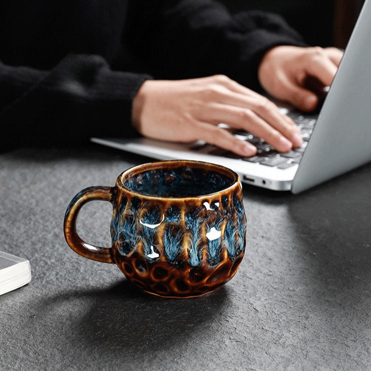Hammered Nebula Coffee Cup -jian zhan Kiln Temmoku  glaze