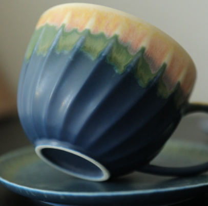 Sunset Ridge Fluted Coffee Cup -jian zhan Kiln Temmoku  glaze