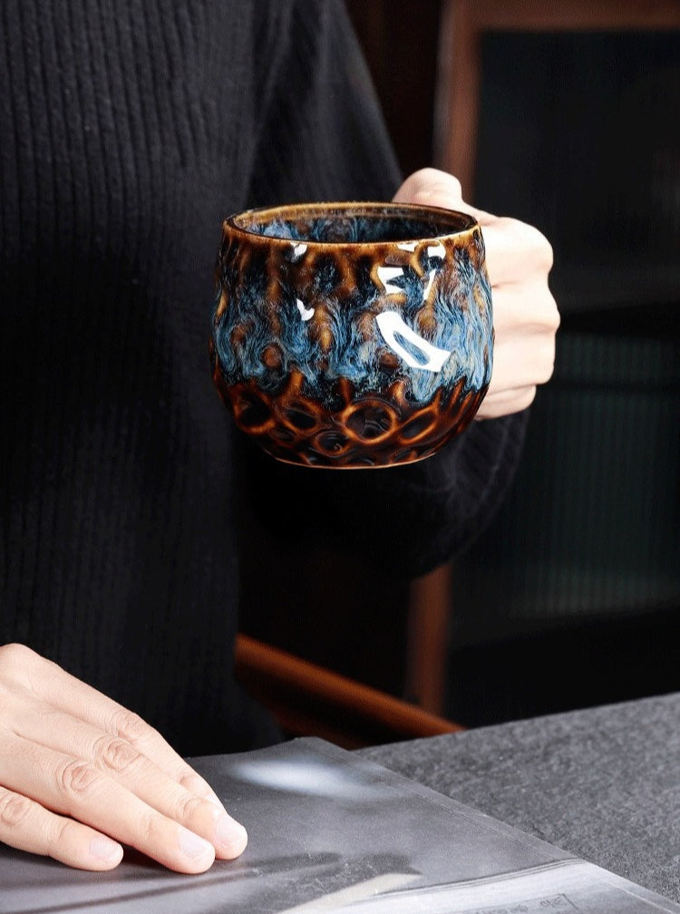 Hammered Nebula Coffee Cup -jian zhan Kiln Temmoku  glaze