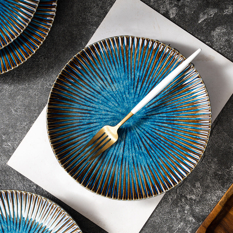 Stellar Blue Dinner Plate -jian zhan Kiln Temmoku  glaze