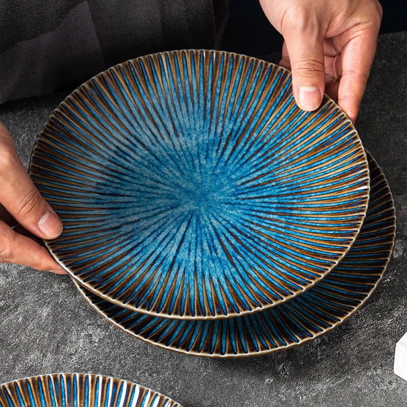 Stellar Blue Dinner Plate -jian zhan Kiln Temmoku  glaze