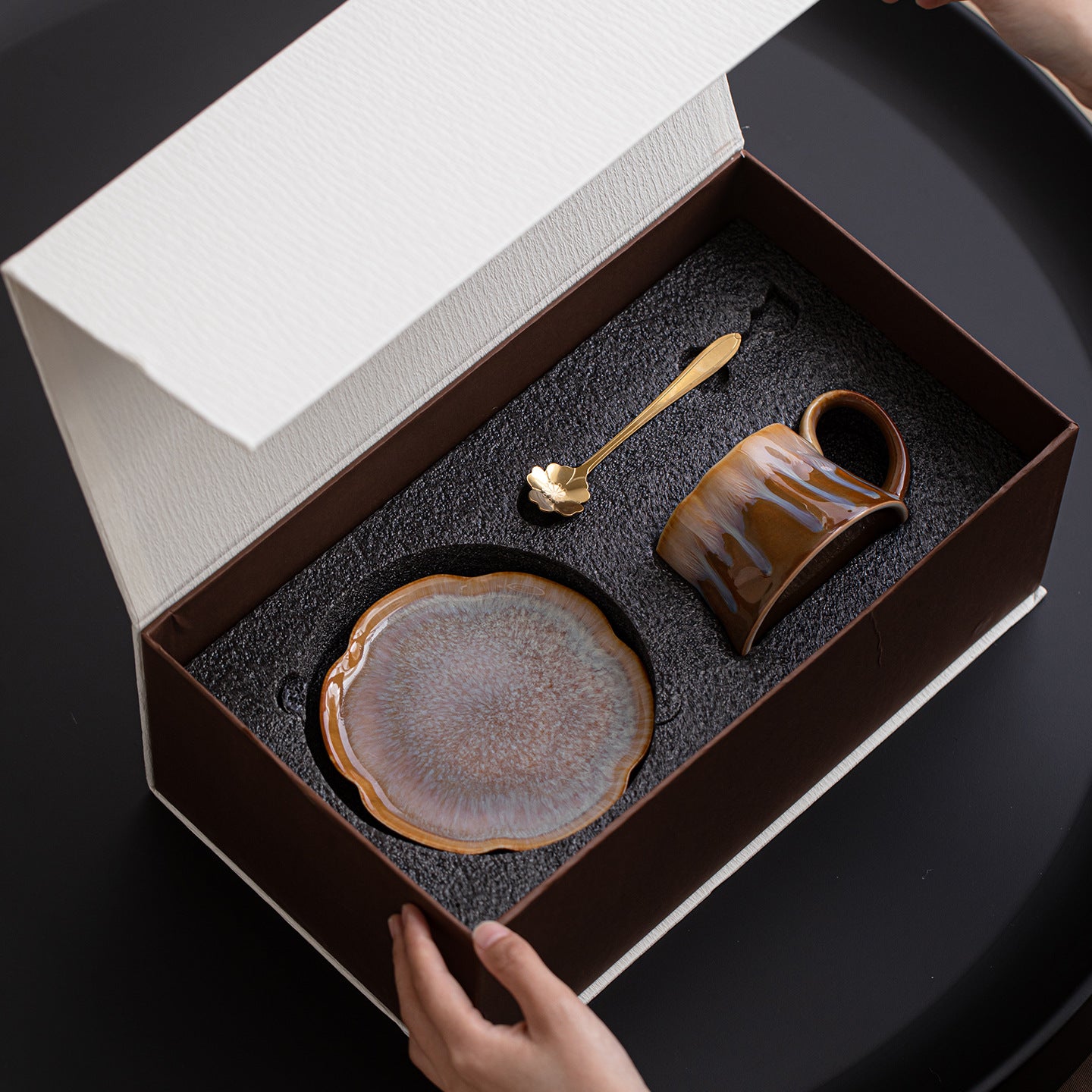 Caramel Gilded Coffee Cup -jian zhan Kiln Temmoku  glaze