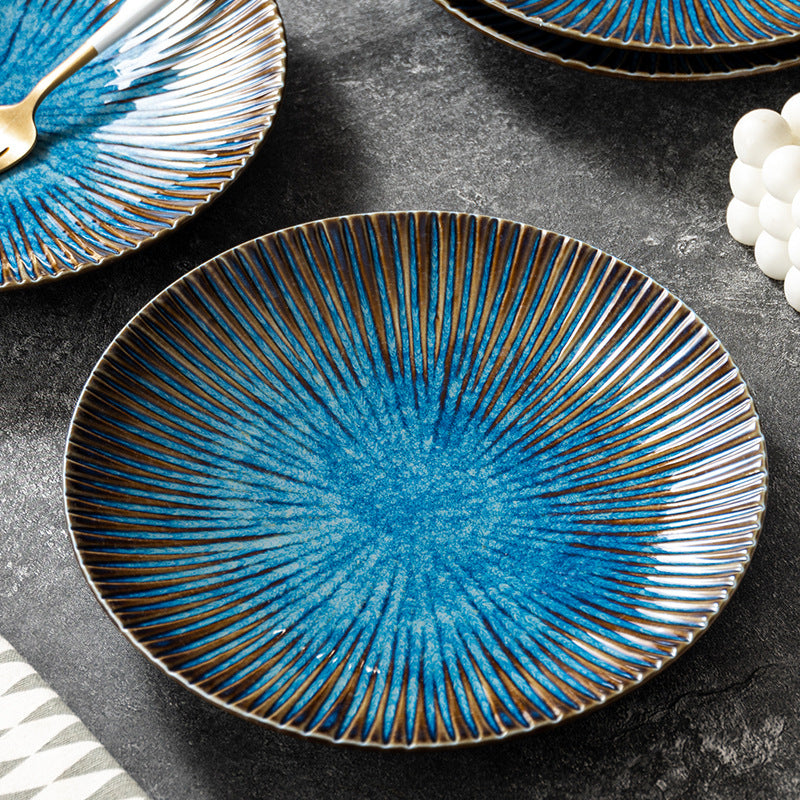 Stellar Blue Dinner Plate -jian zhan Kiln Temmoku  glaze