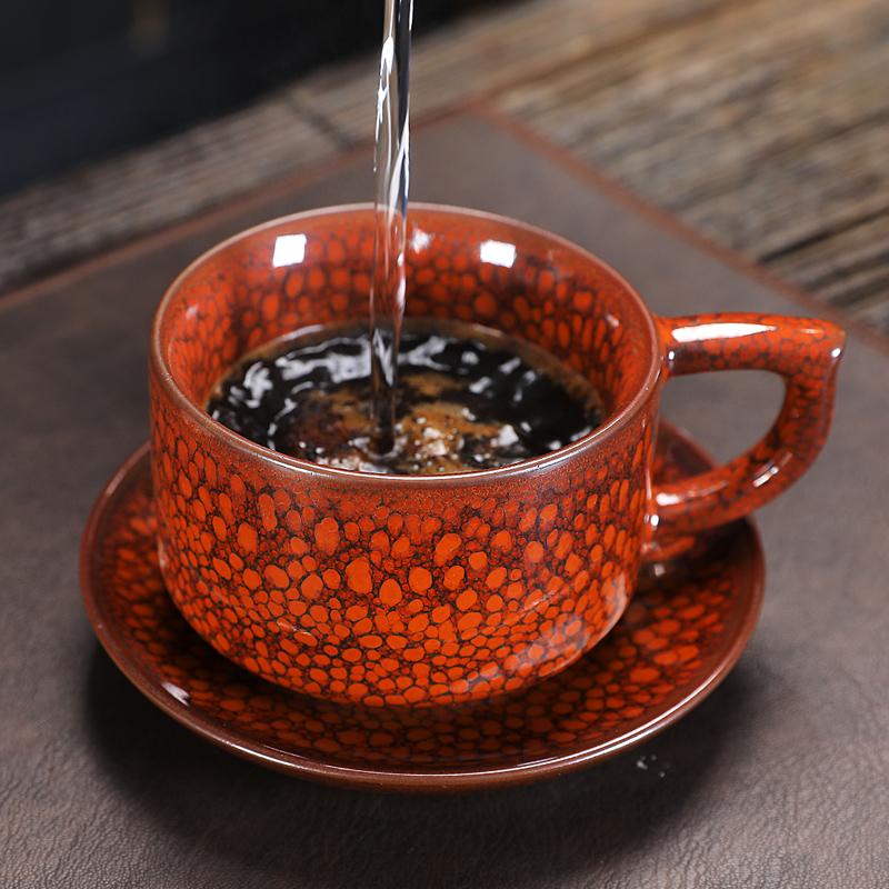 Orange Coffee Cup Jian Zhan- Kiln Temmoku