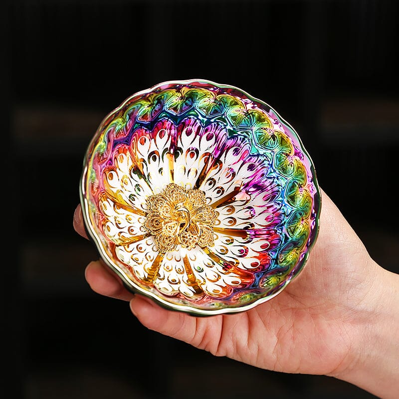 Vivid Peacock Jian Zhan- Kiln Temmoku