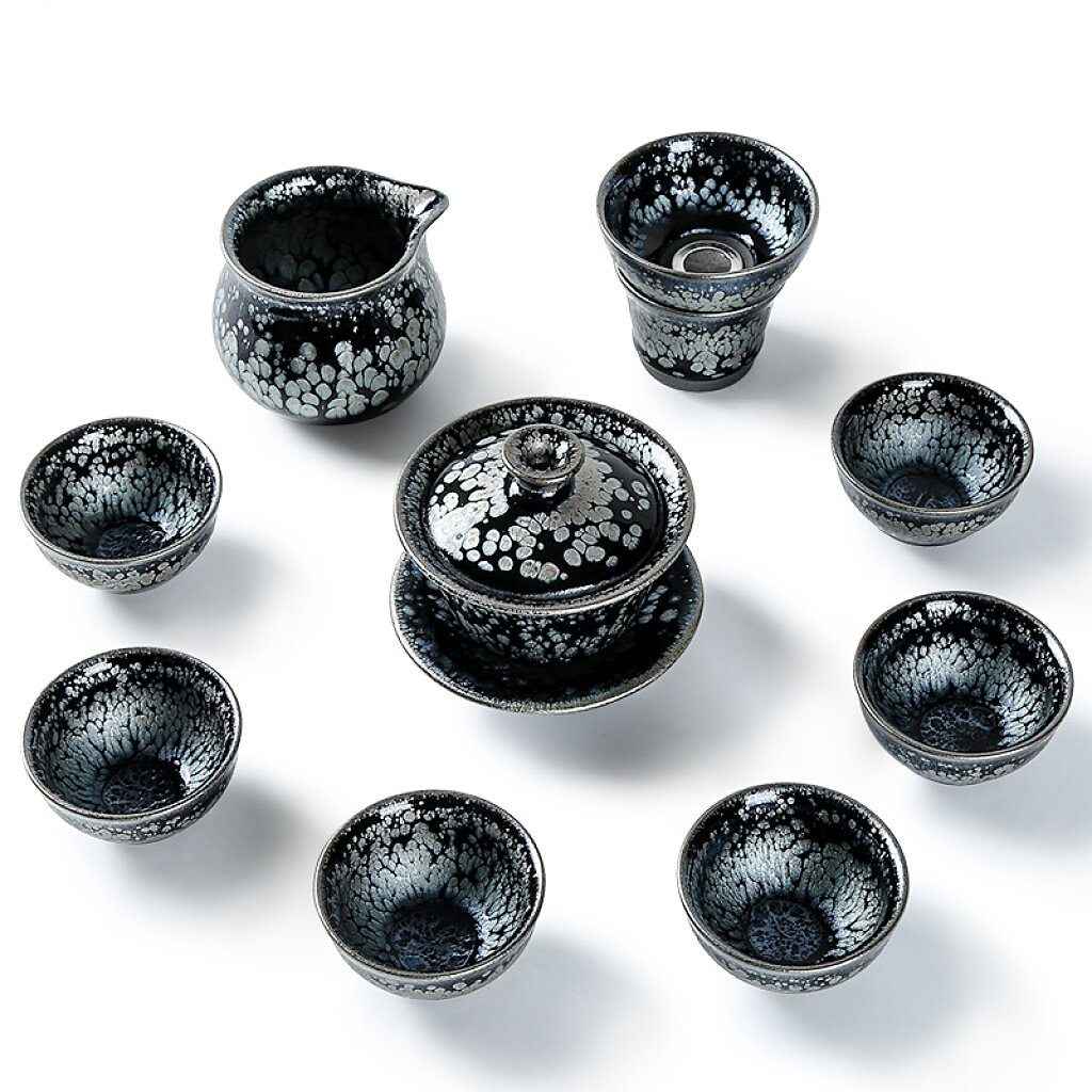Snowflake Tea Set Jian Zhan- Kiln Temmoku