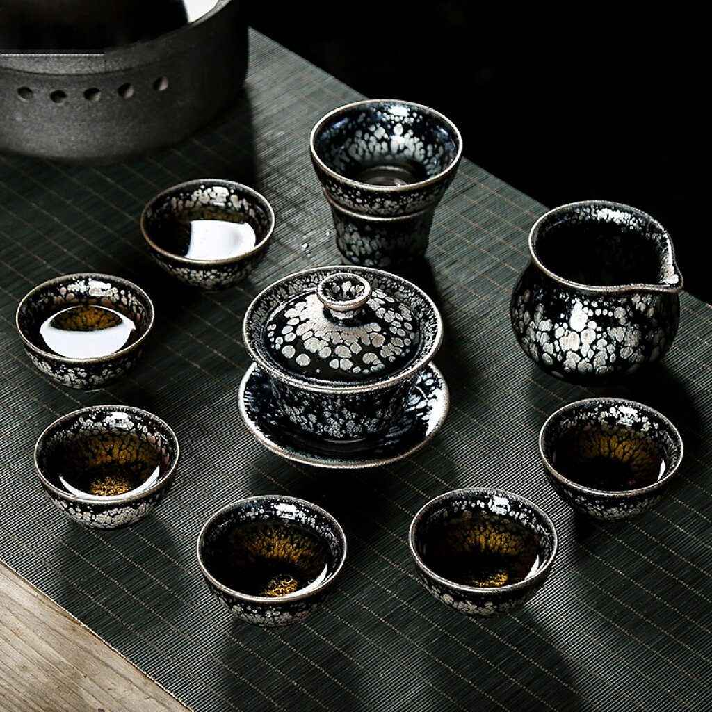 Snowflake Tea Set Jian Zhan- Kiln Temmoku