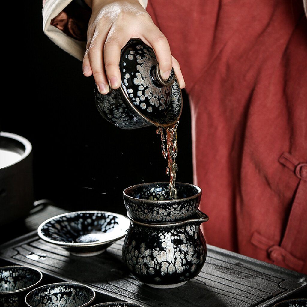 Snowflake Tea Set Jian Zhan- Kiln Temmoku