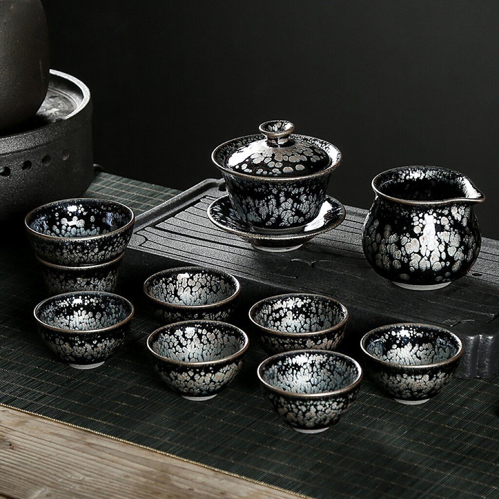 Snowflake Tea Set Jian Zhan- Kiln Temmoku