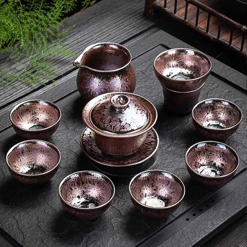 Succulent Tea Set Jian Zhan- Kiln Temmoku