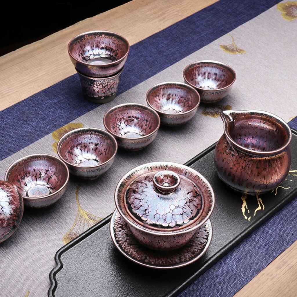 Succulent Tea Set Jian Zhan- Kiln Temmoku