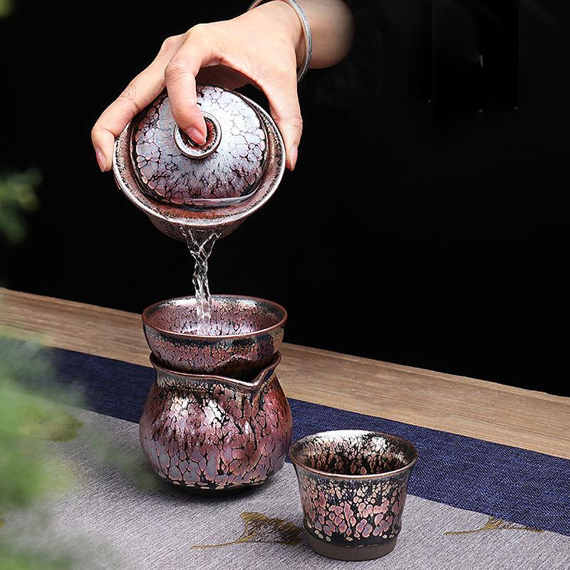 Succulent Tea Set Jian Zhan- Kiln Temmoku