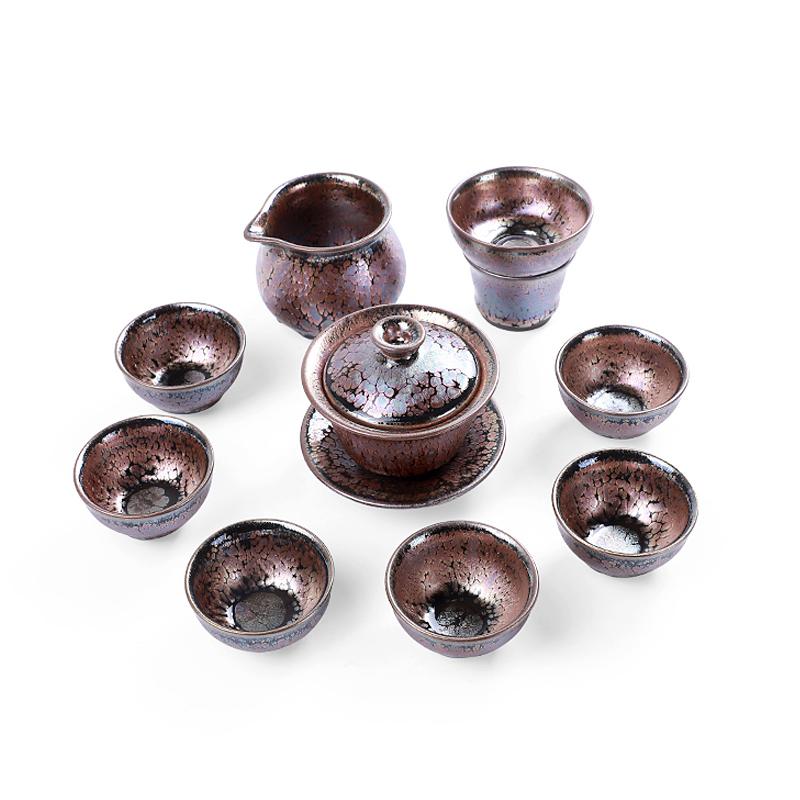 Succulent Tea Set Jian Zhan- Kiln Temmoku