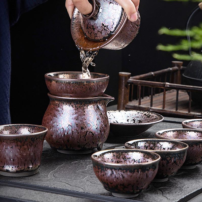 Succulent Tea Set Jian Zhan- Kiln Temmoku