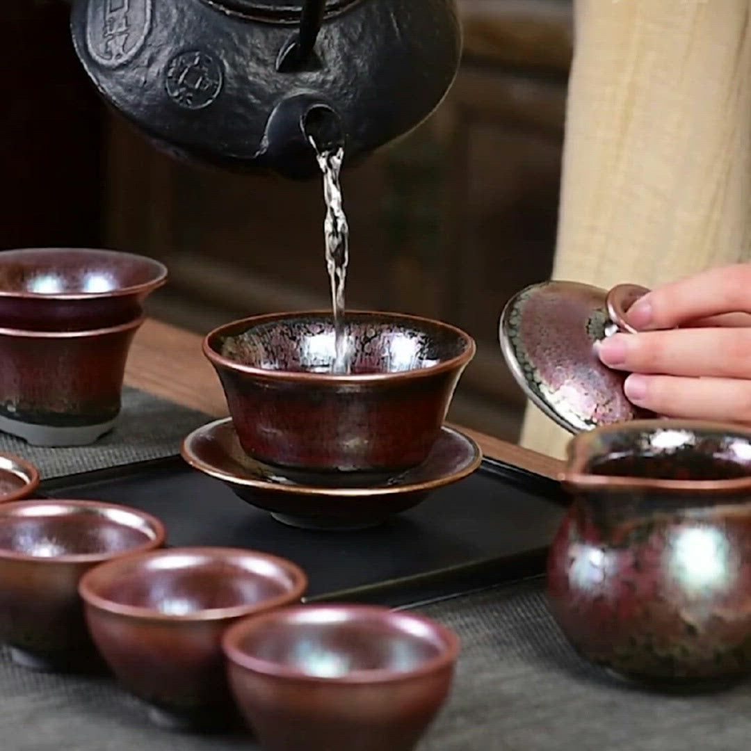 Succulent Tea Set Jian Zhan- Kiln Temmoku