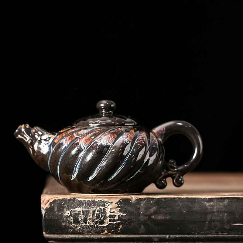 Palm Teapot Jian Zhan- Kiln Temmoku